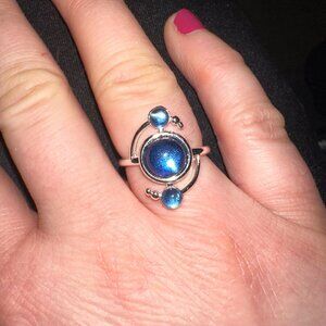 pretty silver and blue orbit ring sz 7
